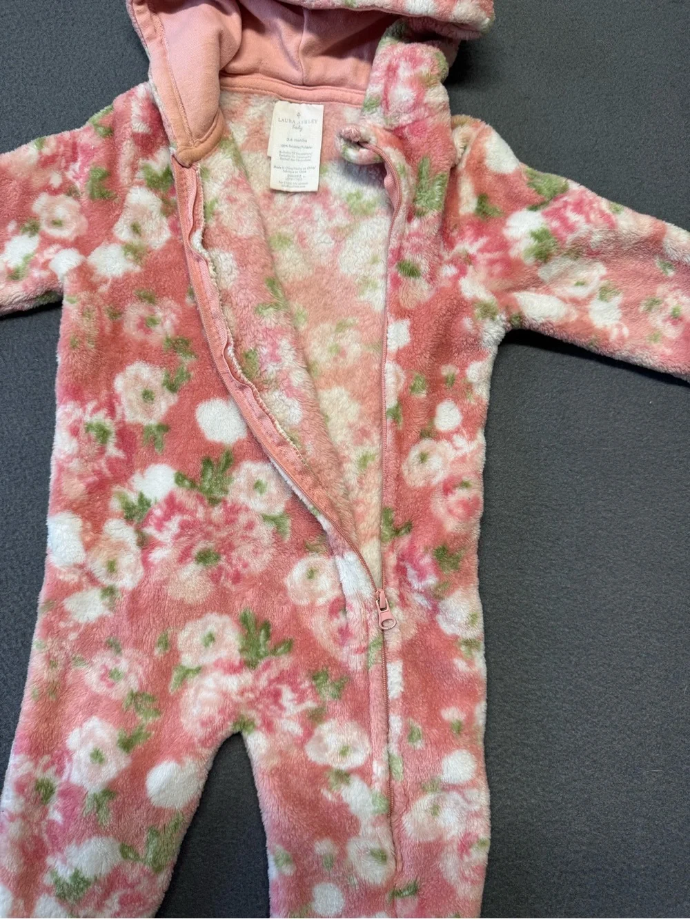 Laura Ashley Floral Hooded Pink Baby Fleece One-Piece